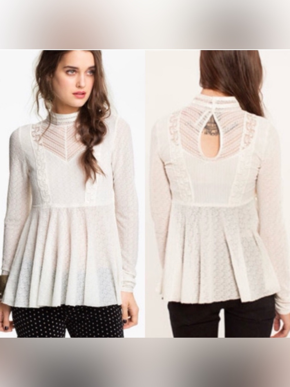 Free People high-neck textured lace peplum top